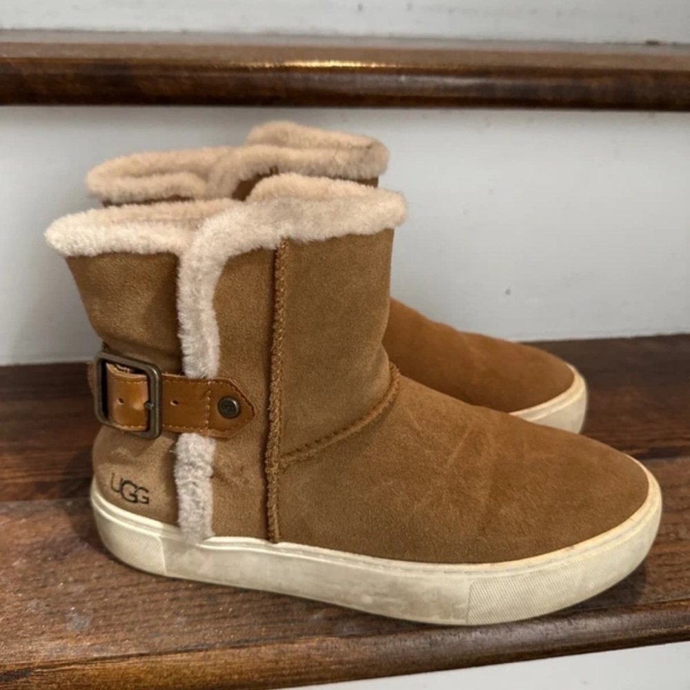 UGG Tan Suede Boots with Cream Trim